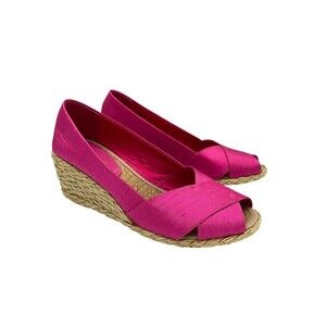Lauren Ralph Lauren SHANTUNG SILK Cecilia Wedge Heel 9 B Fuchsia PINK Espadrille